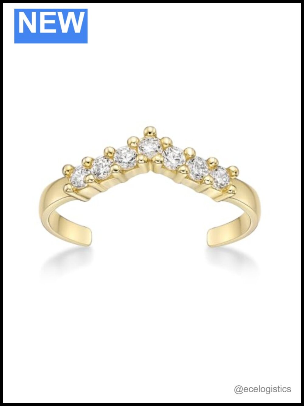 10k Gold Cubic Zirconia Chevron Toe Ring Adjustable Open Band